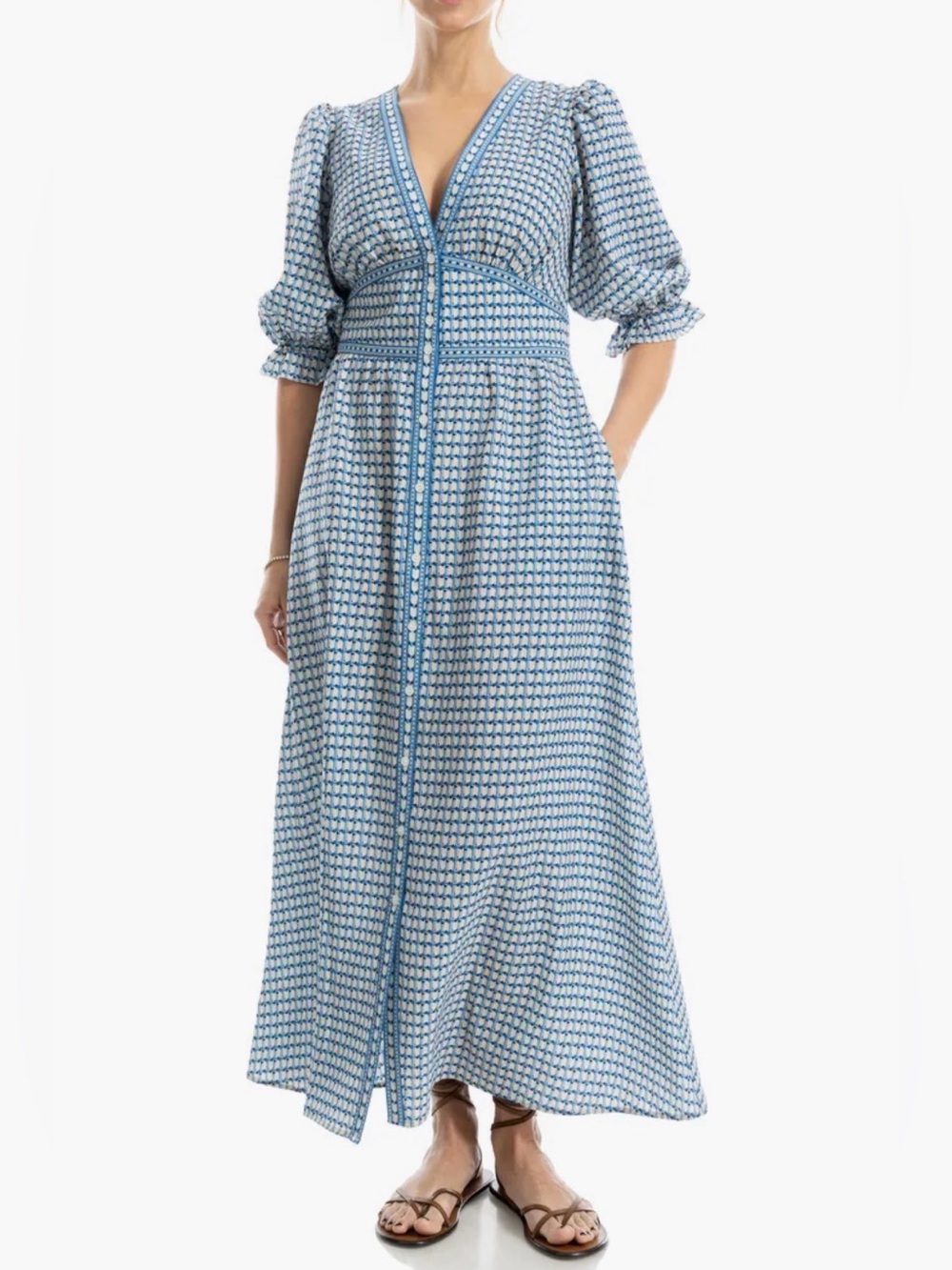 NWT Max Studio V-Neck Puff Sleeve Maxi Dress